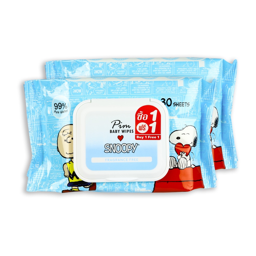 ทิชชู่เปียกpim snoopy  30s ไม่มีน้ำหอม (1แถม1)